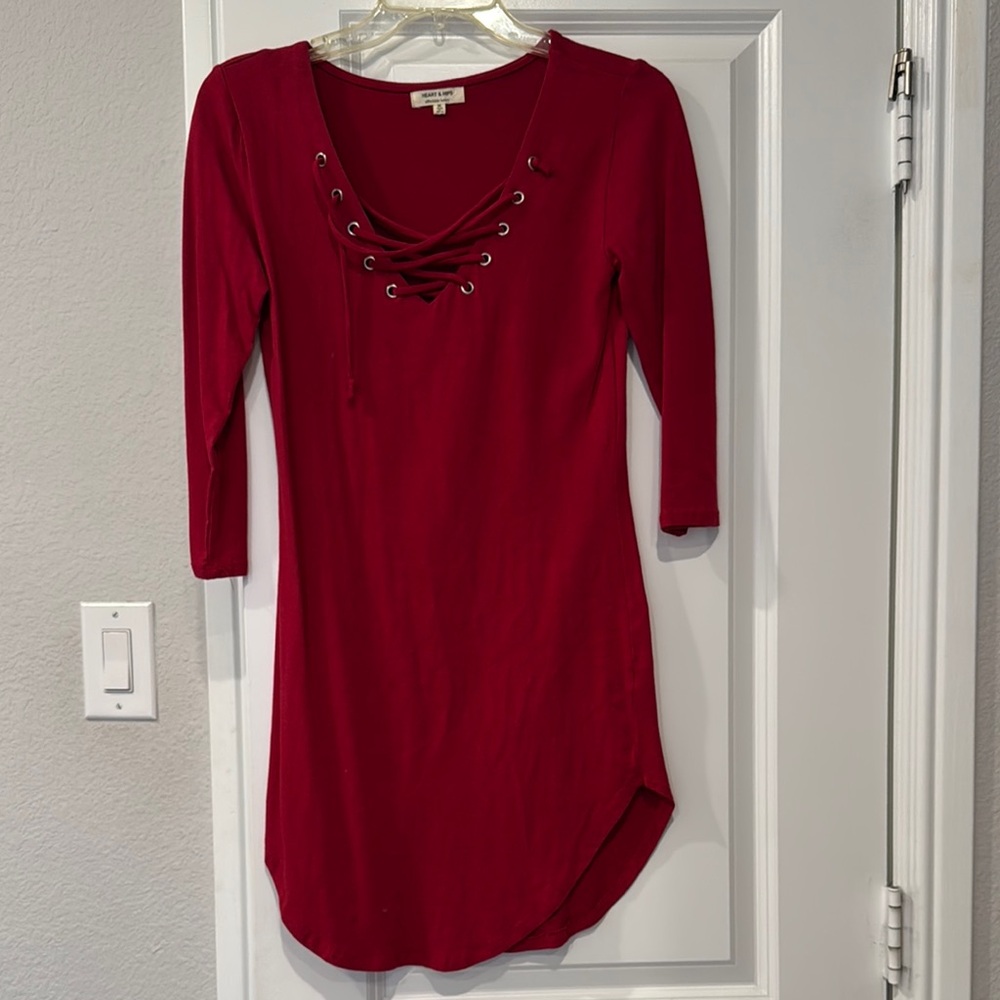 Heart Hips Red Lace-Up Long Sleeve Dress